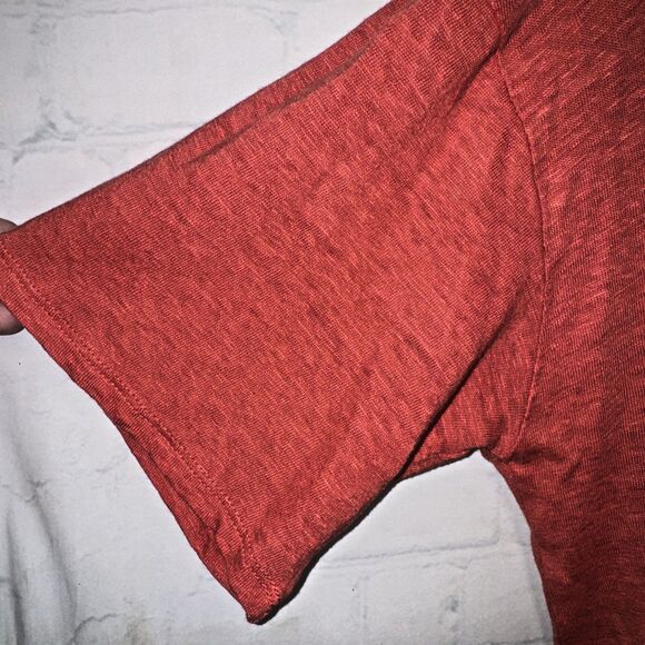 Tahari Coral Orange V-Neck 100% Linen Oversized Short Sleeve Top Womans Medium - Picture 4 of 6